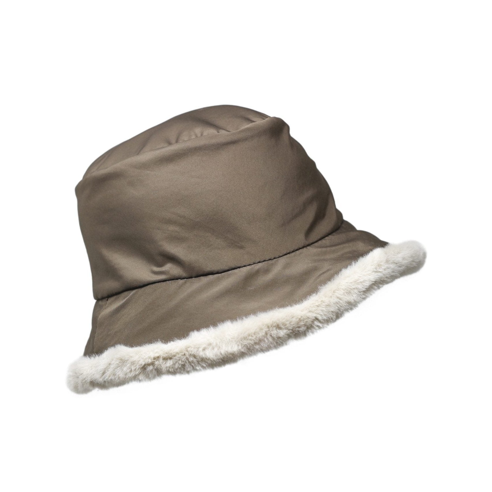 Taupe Grevi Reversible Bucket Rain Hat with Faux Fur Lining - Big Bag NY