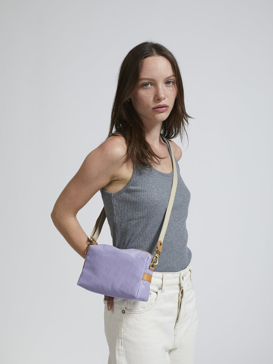 Jack Gomme Mini Linen Shoulder and Crossbody Bag Lavender - Big Bag NY