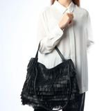 VISONA Diletta Nappa Fringe Large Shoulder Bag - Big Bag NY