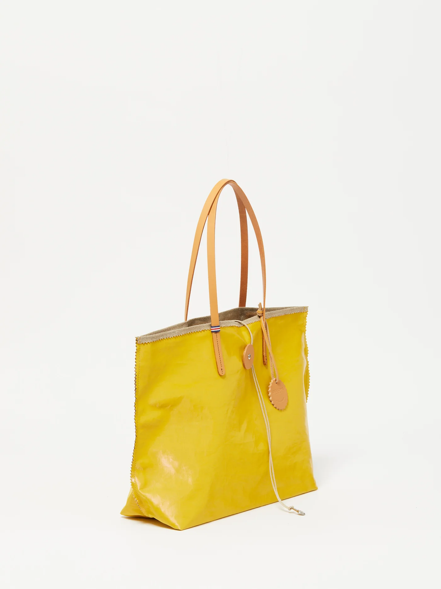 Jack Gomme Bahia Tote Bag in Coated Linen Yellow - Big Bag NY