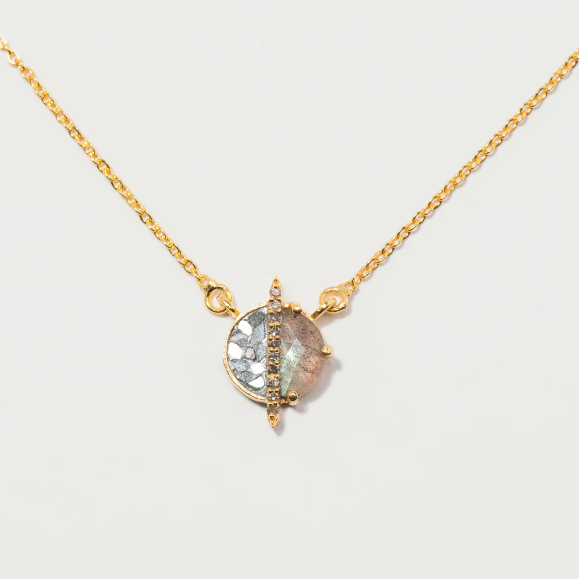 Shana Gulati Elson Mini Pendant Necklace in Labradorite and Silver Resin - Big Bag NY