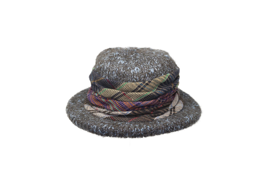 Heather Blue Cloche with Wide Plaid Band