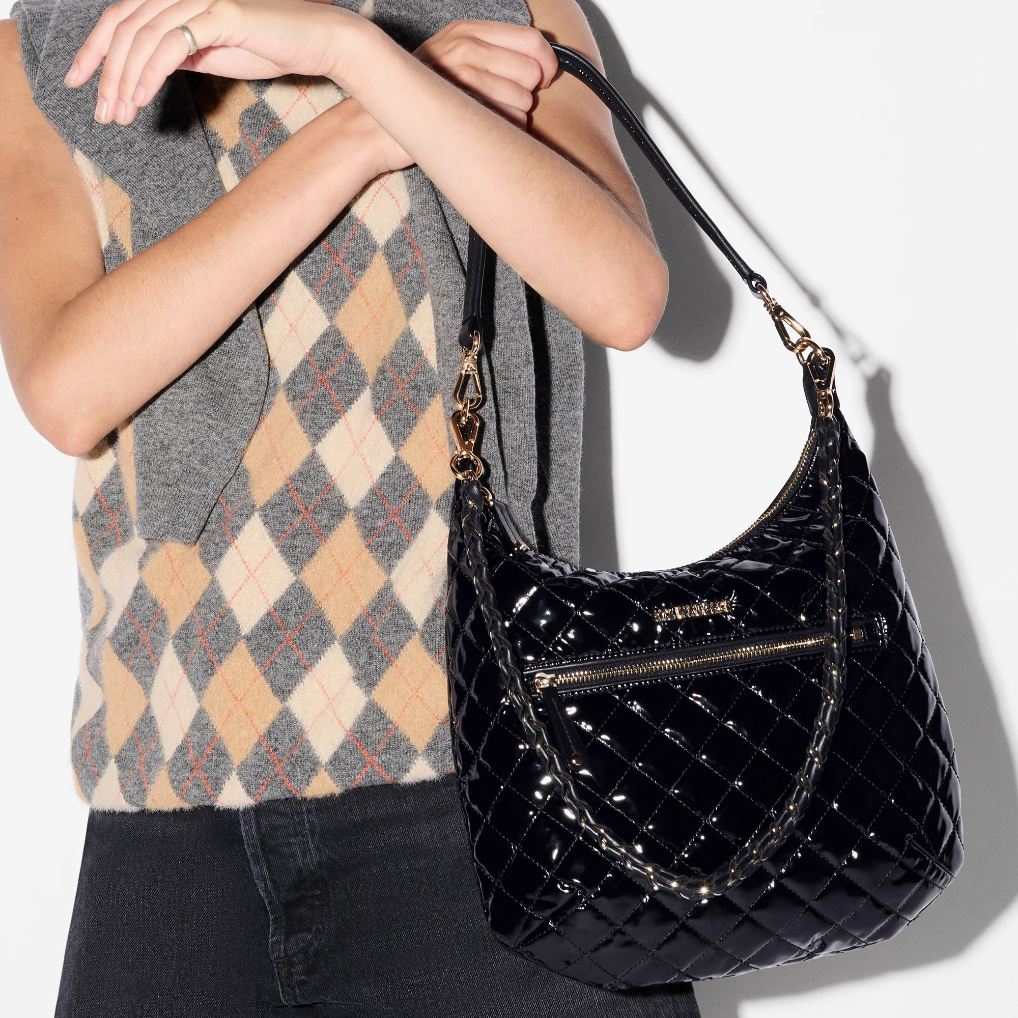 MZ WALLACE Crosby Sienna Shoulder Bag Black Lacquer - Big Bag NY