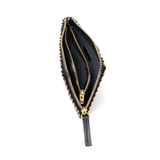 Small Wallet Zip Coin Purse Chevron Ivory Black