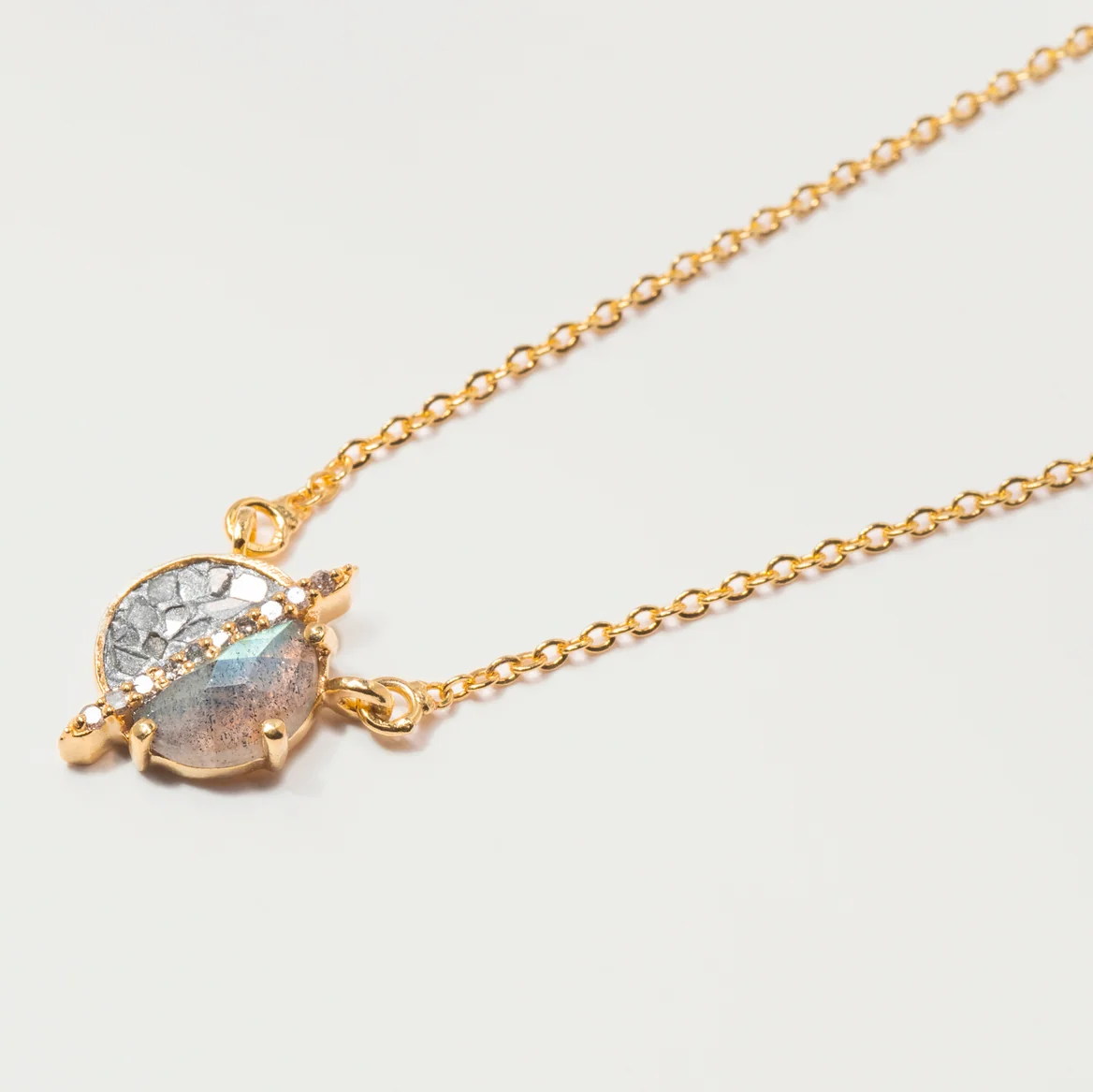 Shana Gulati Elson Mini Pendant Necklace in Labradorite and Silver Resin - Big Bag NY