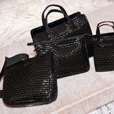 MZ Wallace Black Lacquer Medium Woven Box Tote