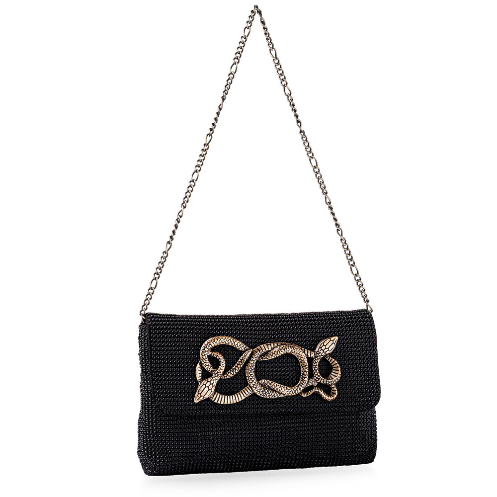 Whiting and Davis Serpents Clutch Black - Big Bag NY