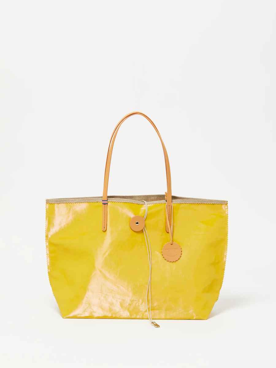 Jack Gomme Bahia Tote Bag in Coated Linen Yellow - Big Bag NY