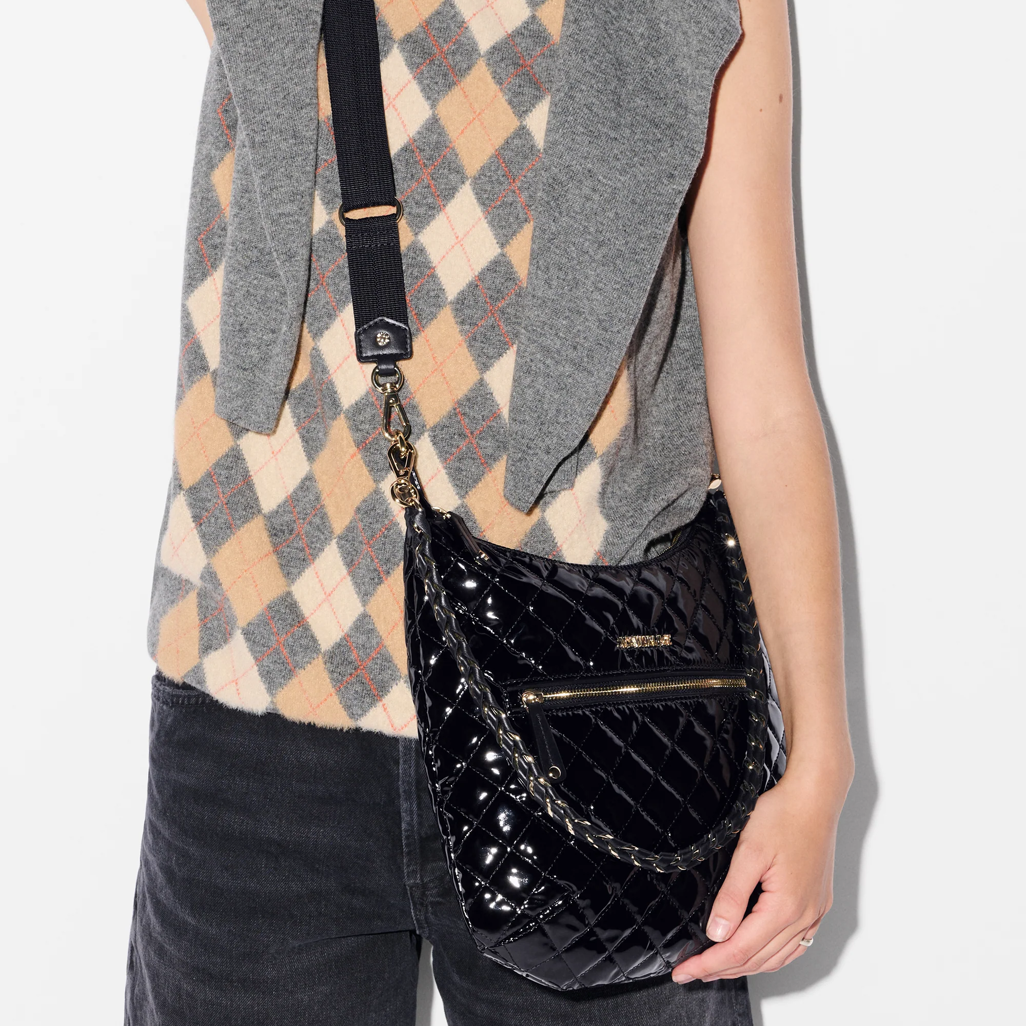 MZ WALLACE Crosby Sienna Shoulder Bag Black Lacquer - Big Bag NY