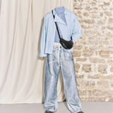 Blue Leather Half Moon Bag