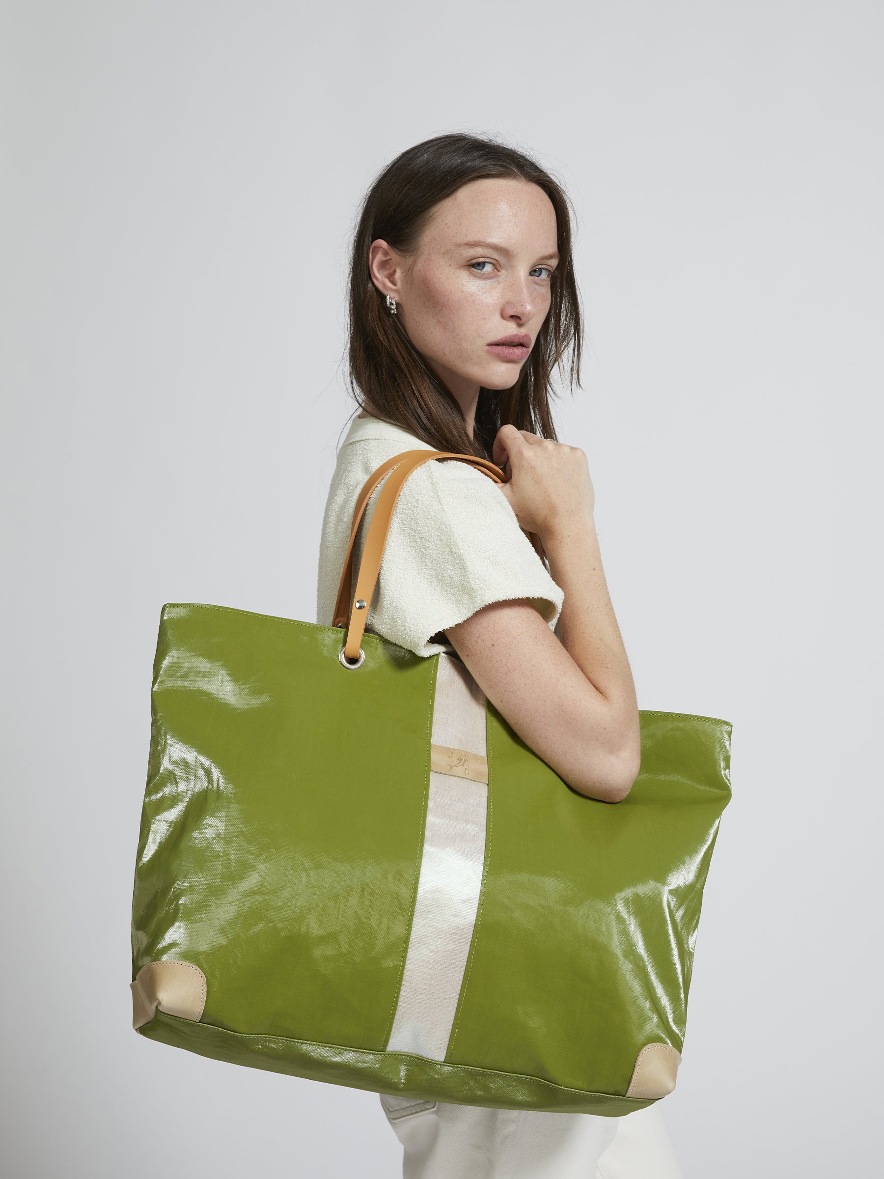 Jack Gomme PICO Large Linen Tote Bag Green and Pearl - Big Bag NY