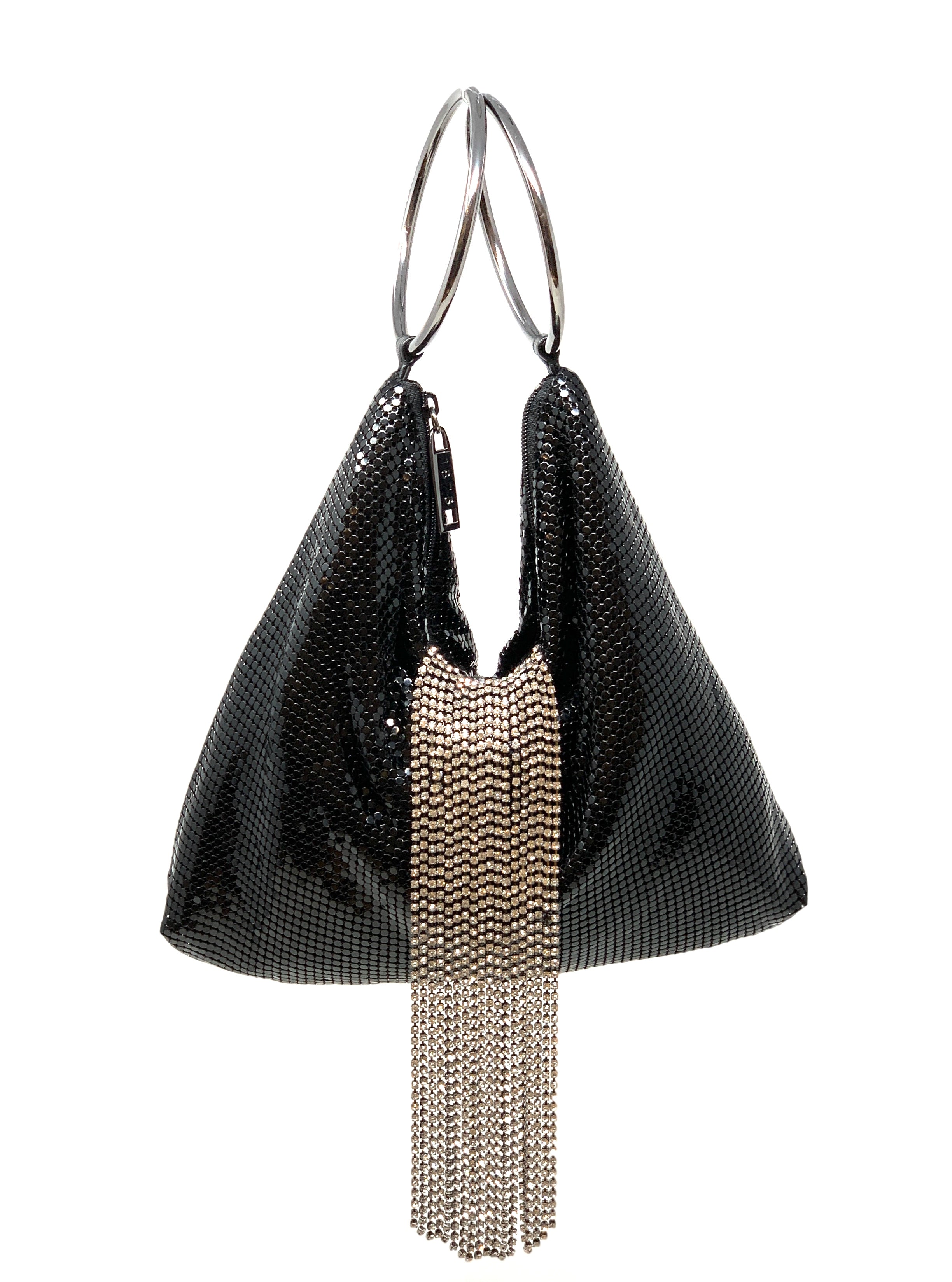 Black Triangle Mesh Cascade Bracelet Clutch - Big Bag 