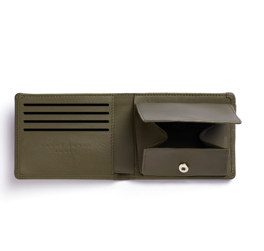 Olive Minimalist Wallet With Coin Pocket
