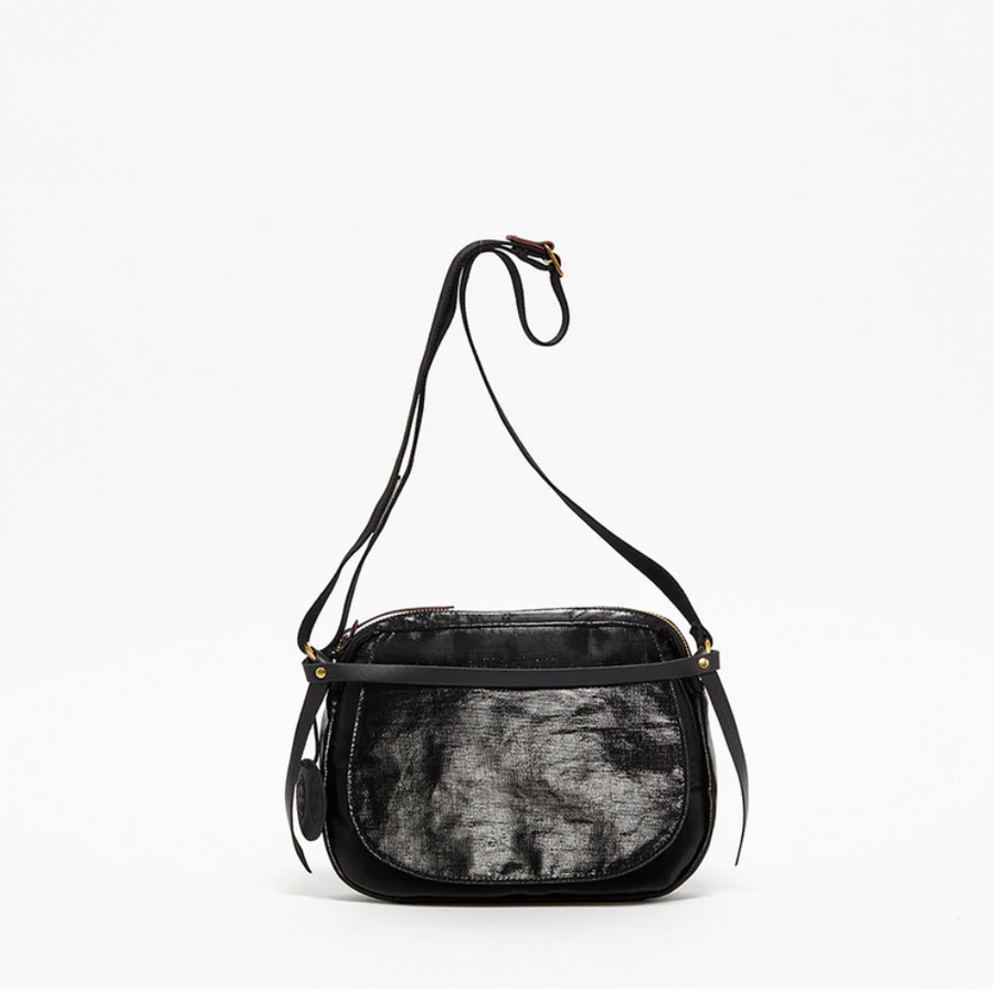Jack Gomme Happy Shoulder Bag in Coated Linen Black Noir - Big Bag NY