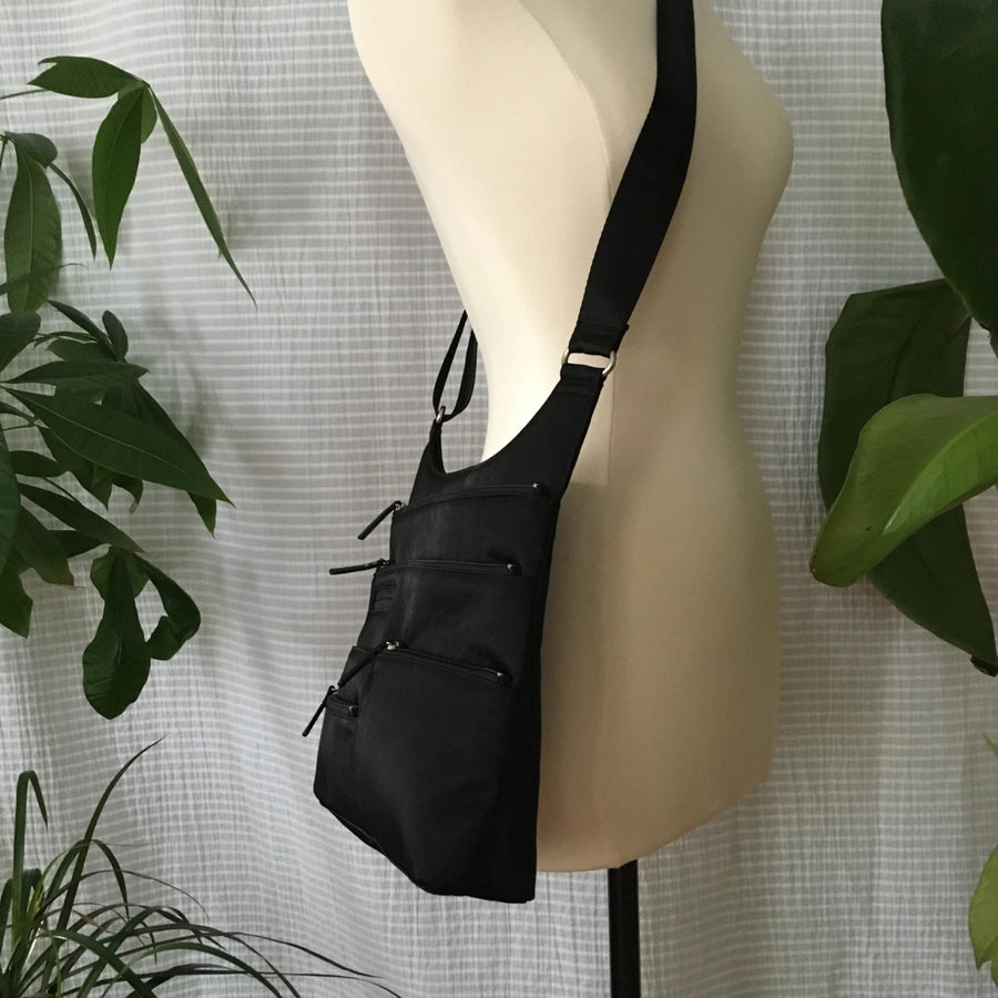 TEELA- Medium Multi-Pocket Bag | Black | Adjustable Cross-Body Strap