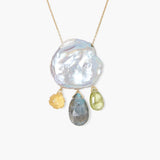 Grey Pearl and Floating Garnet Mix Necklace