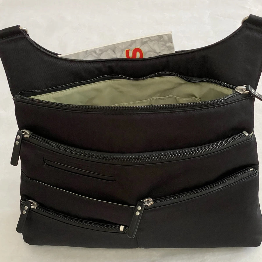 TEELA- Medium Multi-Pocket Bag | Black | Adjustable Cross-Body Strap