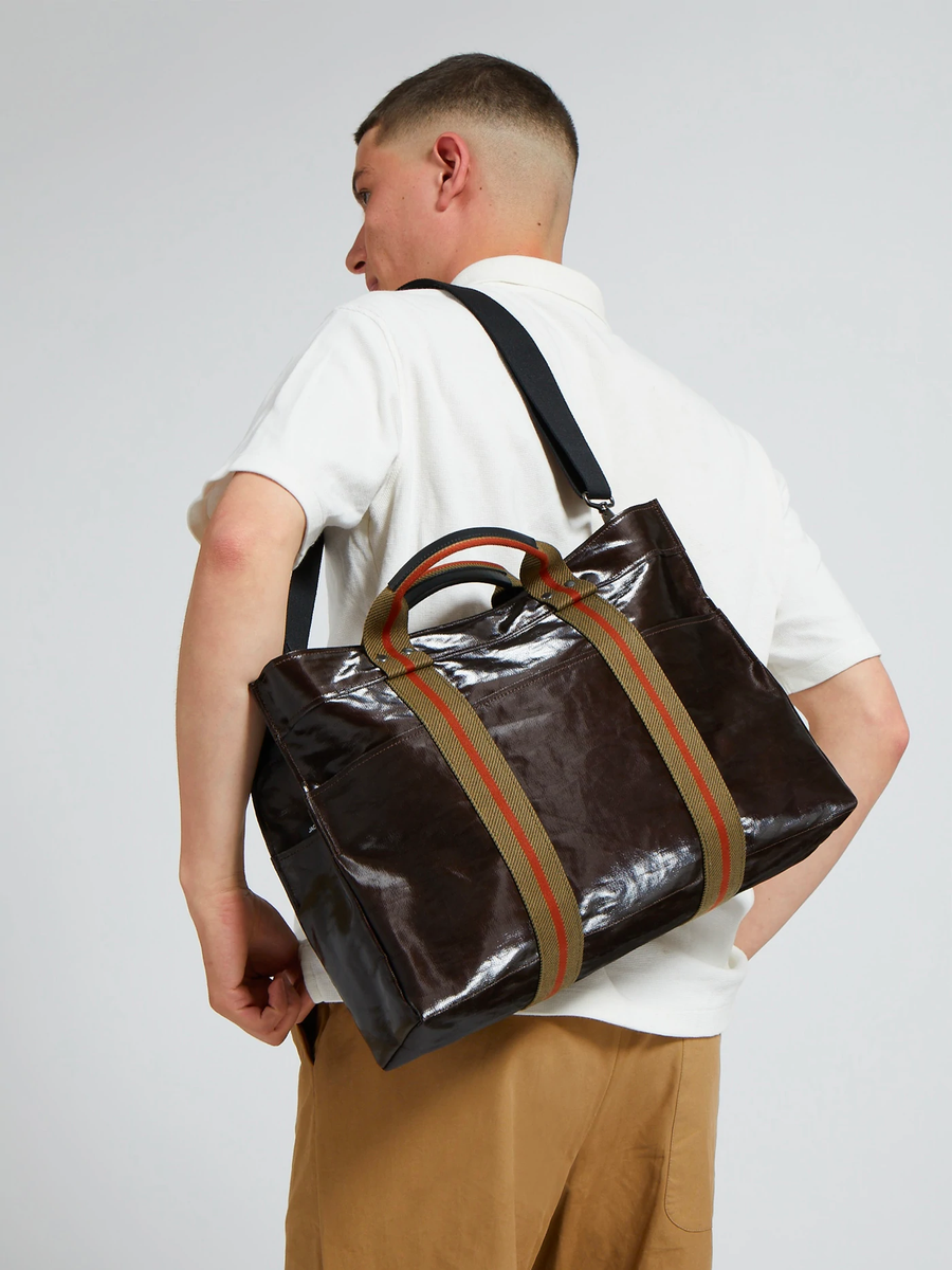 Jack Gomme Atelier Lin Ernest L Tote in Brown Coated Linen - Big Bag NY