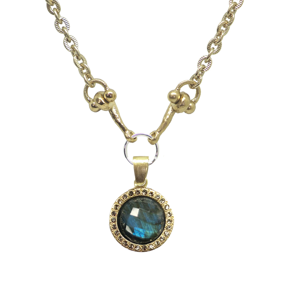 Gold Labradorite Crystal Bezel Horsebit Necklace