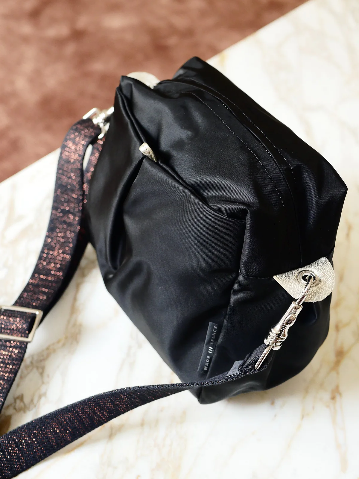 Brontibay Baia Satin Nylon Crossbody Bag Black - Big Bag NY