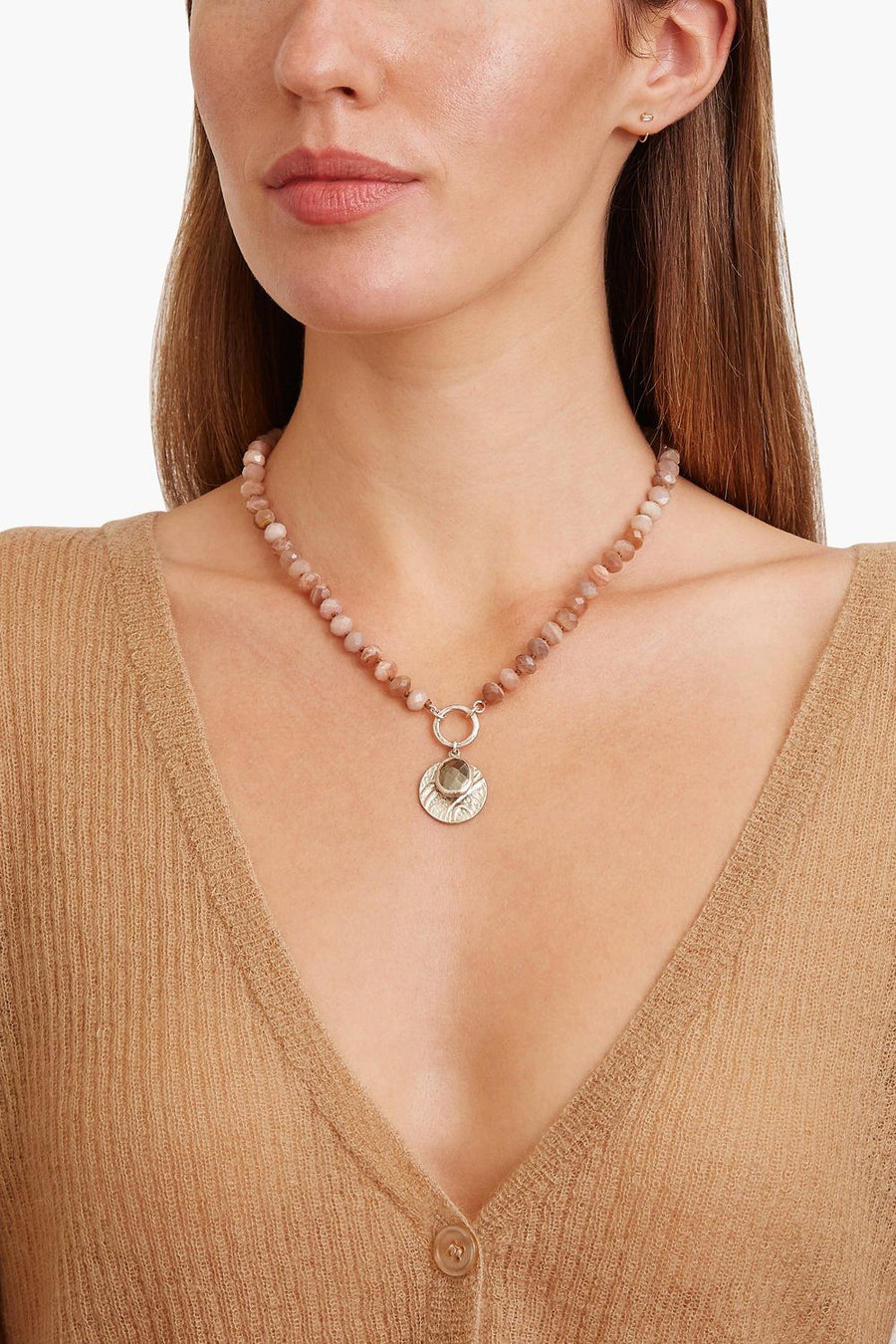 Sunstone and Silver Coin Necklace