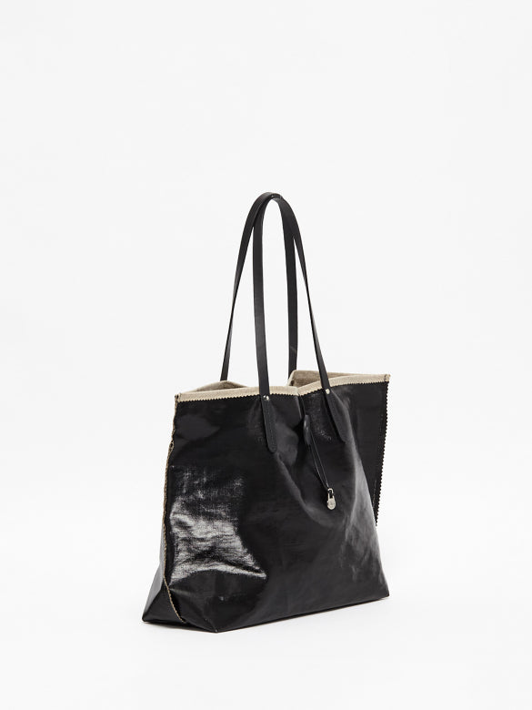 Jack Gomme Atelier Lin Coated Linen Bahia Tote Black Noir - Big Bag NY
